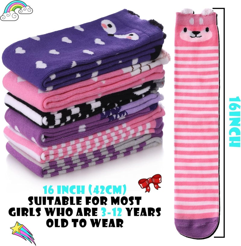 SDBING Kids Girls Knee High Socks Crazy Funny Gift Novelty Soft Cute Animal Dress Long Socks 6 Pairs - Image 2